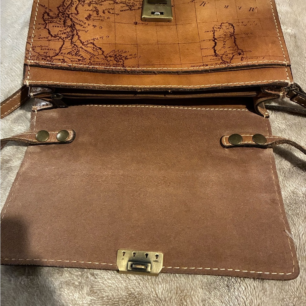 Patricia Nash Laurentina Signature Map Leather Crossbody Purse Brown - Picture 12 of 13